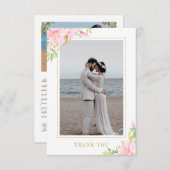 Elegant Script Floral Waterverf Wedding Foto Bedankkaart (Voorkant / Achterkant)
