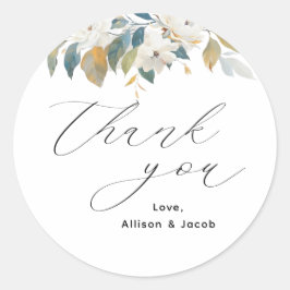 Elegant Script Floral Wedding Dank u Ronde Sticker