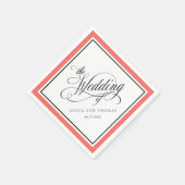 Elegant Script Flourish Wedding Coral Border Servet (Hoek)