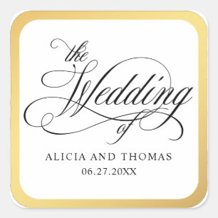Elegant Script Flourish Wedding Vierkante Sticker