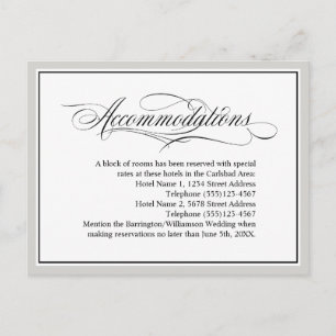Elegant Script Flourishes Wedding Accommodations Briefkaart