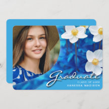 Elegant Script Flowers Blue | Modern Photo Afstude