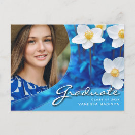 Elegant Script Flowers Blue | Modern Photo Afstude Briefkaart