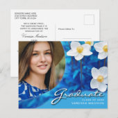 Elegant Script Flowers Blue | Modern Photo Afstude Briefkaart (Voorkant / Achterkant)
