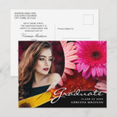 Elegant Script Flowers | Modern Photo Afstudeerder Briefkaart (Voorkant / Achterkant)