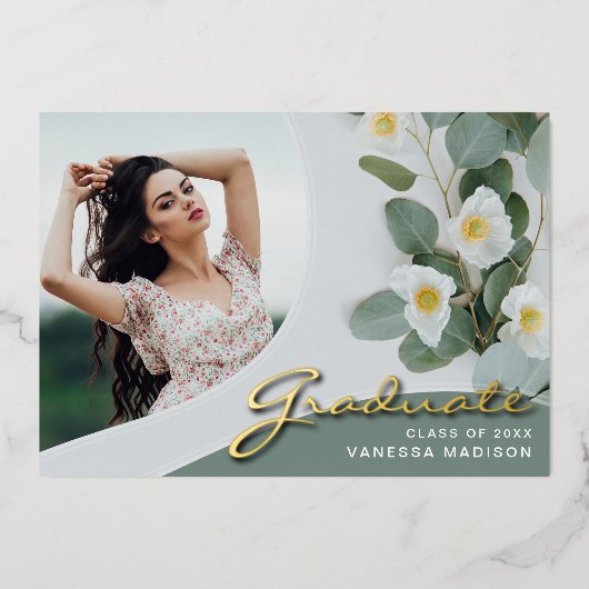 Elegant Script Flowers | Moderne Kaart Foto Afstud (Voorkant)