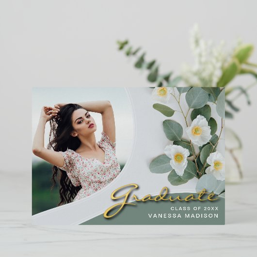 Elegant Script Flowers | Moderne Kaart Foto Afstud (Staand Voorkant)