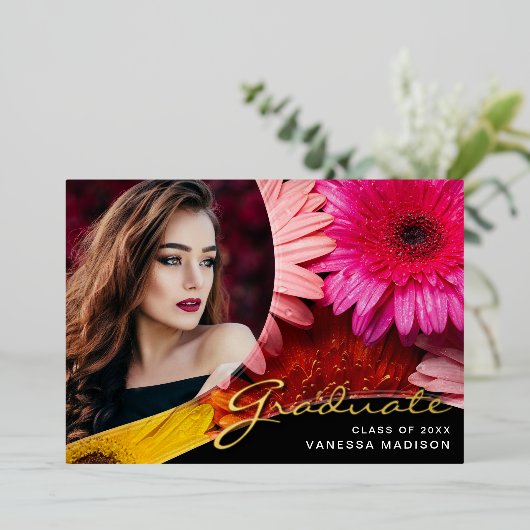 Elegant Script Flowers | Moderne Kaart Foto Afstud (Staand Voorkant)