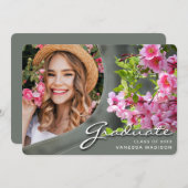 Elegant Script Flowers Sage | Modern Photo Afstude Aankondiging (Voorkant / Achterkant)