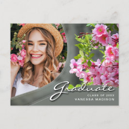Elegant Script Flowers Sage | Modern Photo Afstude Briefkaart