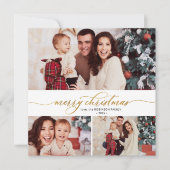 Elegant Script Foliage 3 Multi Photo Christmas Feestdagenkaart (Voorkant)