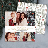 Elegant Script Foliage 3 Multi Photo Christmas Feestdagenkaart