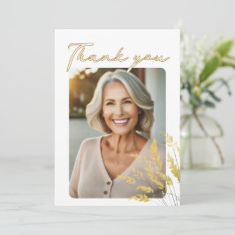 Elegant Script Foliage Fotoverjaardag Bedankkaart