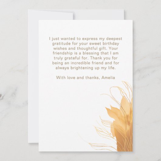 Elegant Script Foliage Fotoverjaardag Bedankkaart (Achterkant)