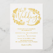 Elegant Script Foliage Wedding Gold Foil Invitatio Folie Uitnodiging (Voorkant)