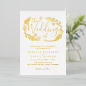 Elegant Script Foliage Wedding Gold Foil Invitatio Folie Uitnodiging (Staand Voorkant)