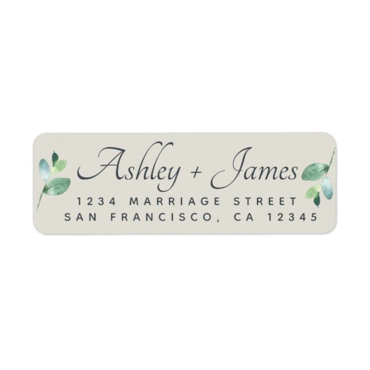 Elegant Script Foliage Wedding Return Address Etiket (Voorkant)