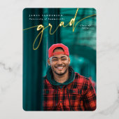 Elegant Script Folie Afstuderen Fotoaankondiging Folie Uitnodiging (Voorkant)