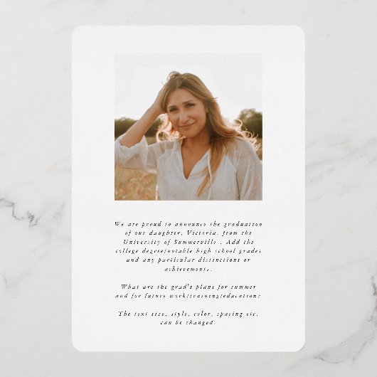 Elegant Script Folie Afstuderen Fotoaankondiging Uitnodiging (Achterkant)