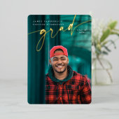 Elegant Script Folie Afstuderen Fotoaankondiging Uitnodiging (Staand Voorkant)