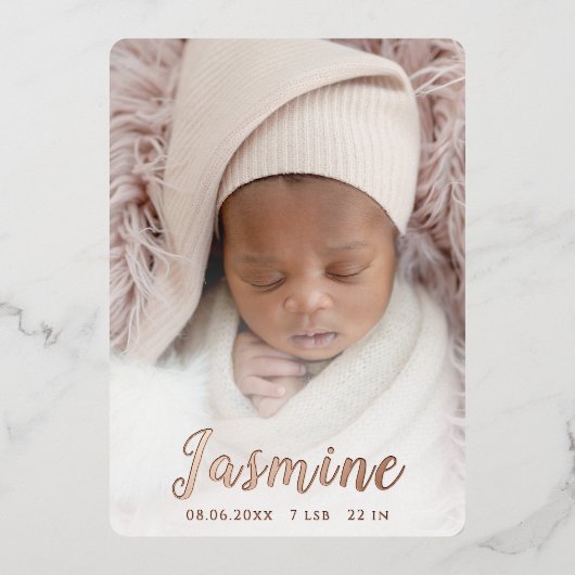 Elegant Script Folie Geboorteaankondiging Kaart (Voorkant)