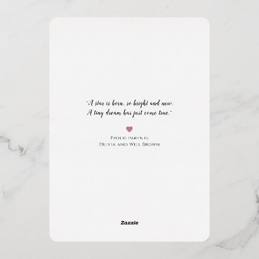 Elegant Script Folie Geboorteaankondiging Kaart (Achterkant)