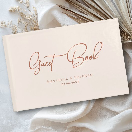 Elegant, Script Font, Beige Bruiloft Gastenboek