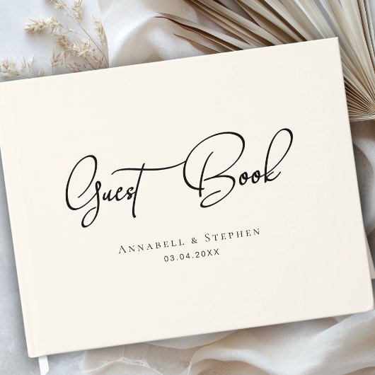 Elegant, Script Font Beige Wedding  Gastenboek