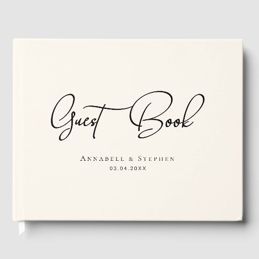 Elegant, Script Font Beige Wedding Gastenboek (Voorkant)