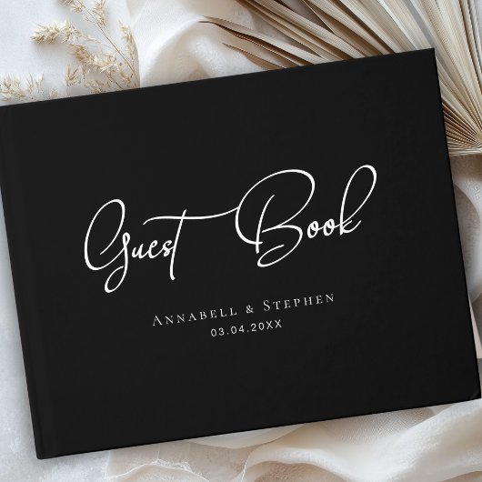 Elegant Script Font Black Wedding Gastenboek