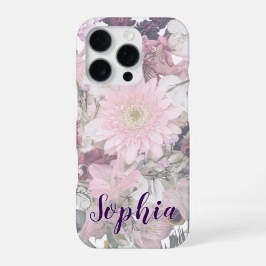 Elegant Script Font Custom Name Soft Floral  iPhone Hoesje (Achterkant)