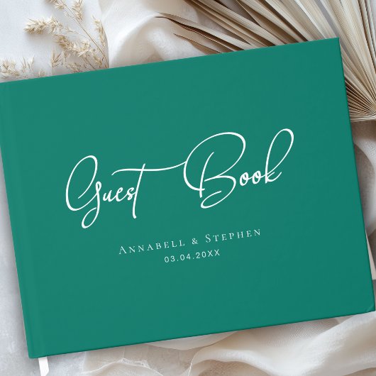 Elegant, Script Font, Green Wedding Gastenboek