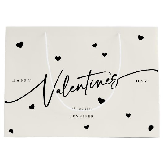 Elegant Script Font + Hearts Valentijnsdag Groot Cadeauzakje (Voorkant)