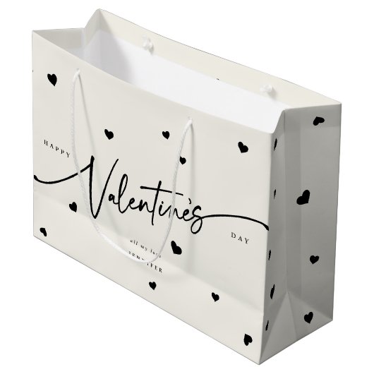 Elegant Script Font + Hearts Valentijnsdag Groot Cadeauzakje (Voorkant Gekanteld)