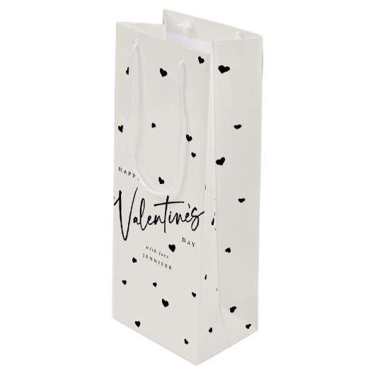 Elegant Script Font + Hearts Valentijnsdag Wijn Cadeautas (Voorkant Gekanteld)