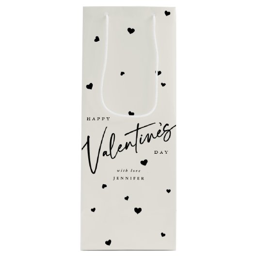 Elegant Script Font + Hearts Valentijnsdag Wijn Cadeautas (Voorkant)