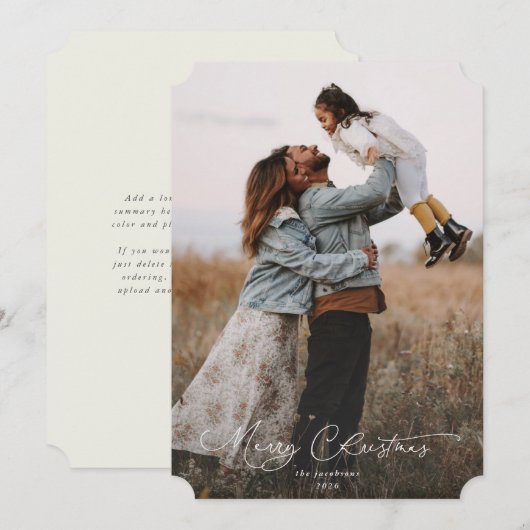 Elegant Script Font Merry Christmas Photo Feestdagenkaart (Voorkant / Achterkant)