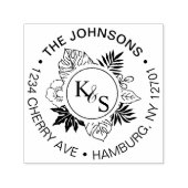 Elegant Script Font Tropical Wreath Monogram Zelfinktende Stempel (Design)