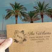 Elegant Script Font Tropical Wreath Monogram Zelfinktende Stempel