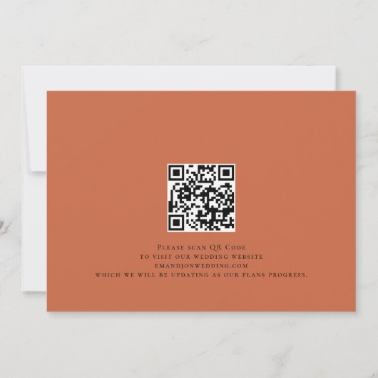 Elegant Script for ever QR code Terracotta Save The Date (Achterkant)