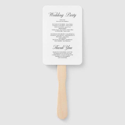 Elegant Script Formeel Wit Huwelijksprogramma Handwaaier (Achterkant)