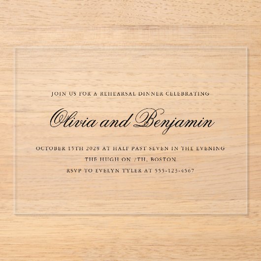 Elegant script formele repetitie diner duidelijk acryl uitnodigingen (Voorkant)