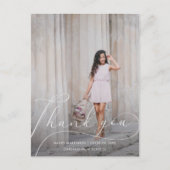 Elegant Script Foto Afstudeer Bedankt Briefkaart (Voorkant)