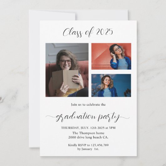 Elegant Script Foto Afstudeerfeest  Kaart (Achterkant)