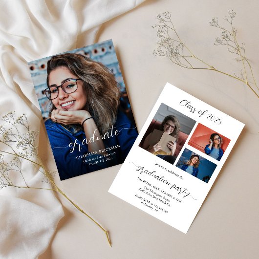 Elegant Script Foto Afstudeerfeest  Kaart