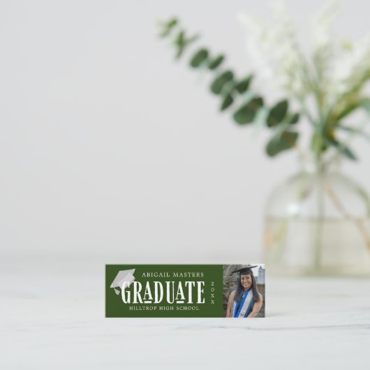 Elegant Script Foto Afstuderen Naam Kaart Mini Visitekaartje (Staand voorkant)