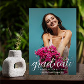 Elegant Script Foto Afstuderen Zilver Folie Uitnodiging