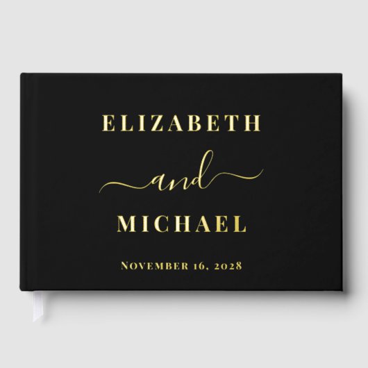 Elegant Script Foto Black Wedding Gastenboek (Voorkant)