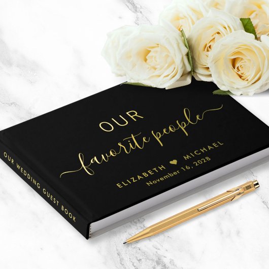Elegant Script Foto Black Wedding Gastenboek