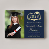 Elegant Script Foto Blauw Goud College Afstuderen Aankondiging